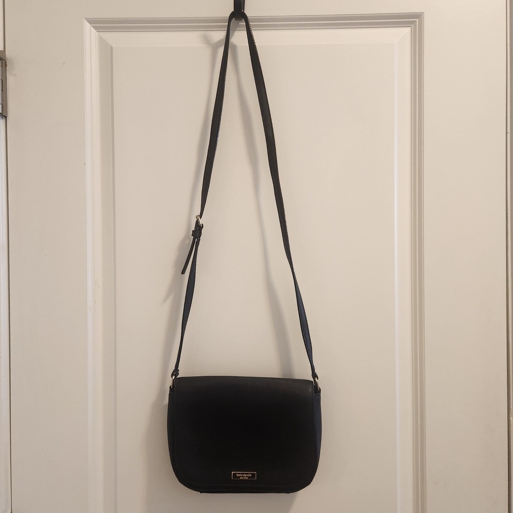 Kate Spade New York Black Saffiano Leather Flap Crossbody Bag